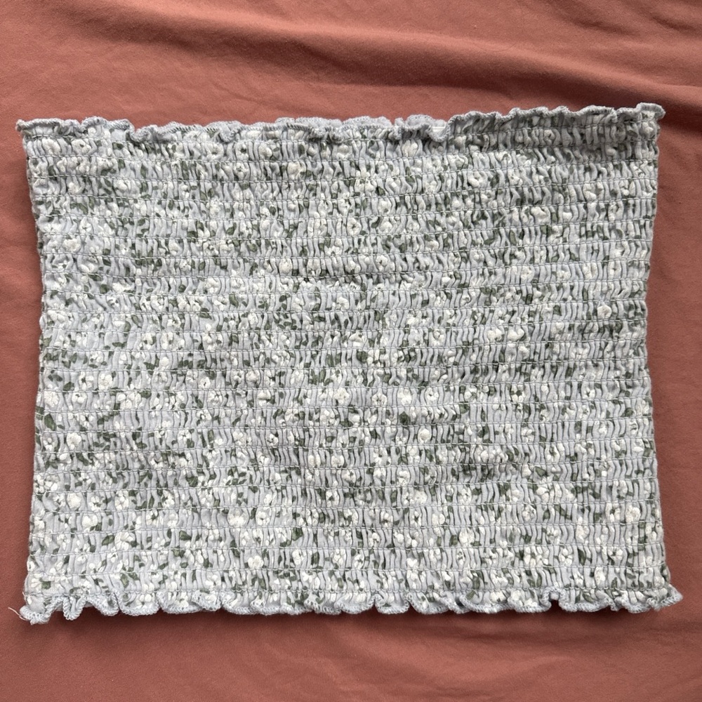 Textured Knit Tube Top in Blue and White